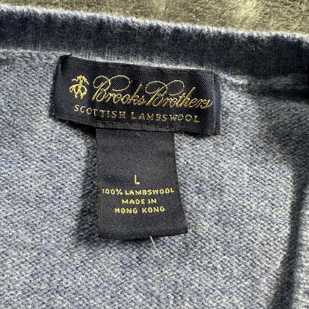 Brooks Brothers Scottish‎ LambsWool Sweater Men's LARGE V-Neck Pullover Blue - Picture 3 of 7